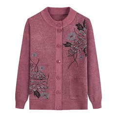 Print Middle-Aged Elderly Mother's Spring Autumn Long-Sleeve Sweater Women