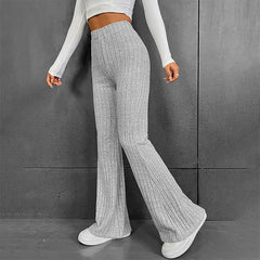 Solid Wide Pit Stripe Casual Knitted Wide-Legged Pants For Women Keep