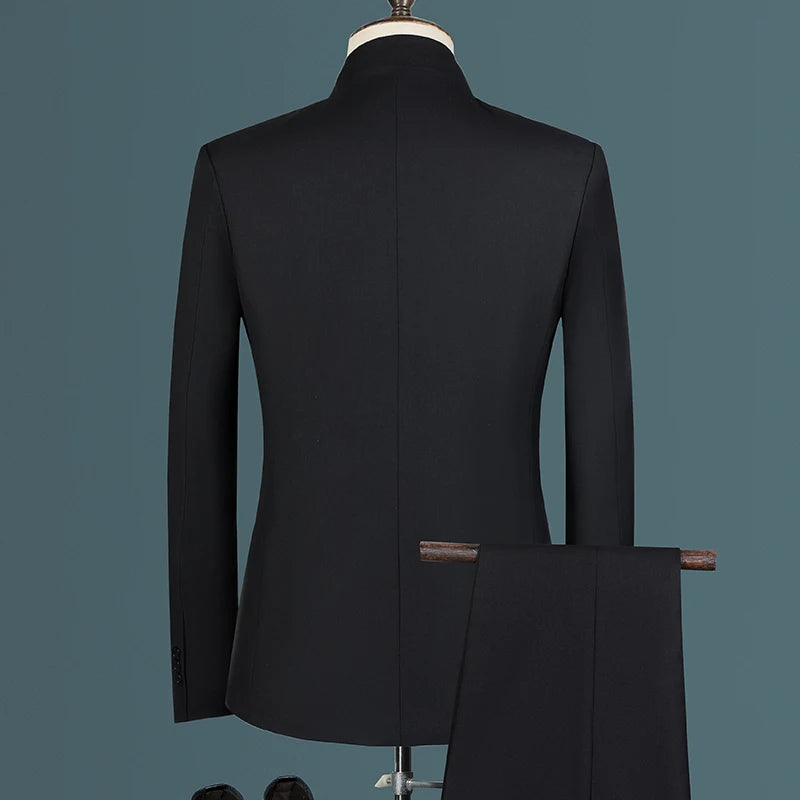 Tuxedo for Mens: Men's Casual Boutique White Stand Up Collar Chinese Style 3 Pcs Suit