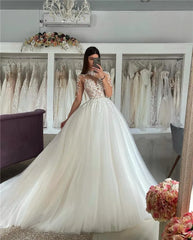 Wedding Dresses A Line High Neck Bridal Dress Appliqued Lace Wedding Gowns