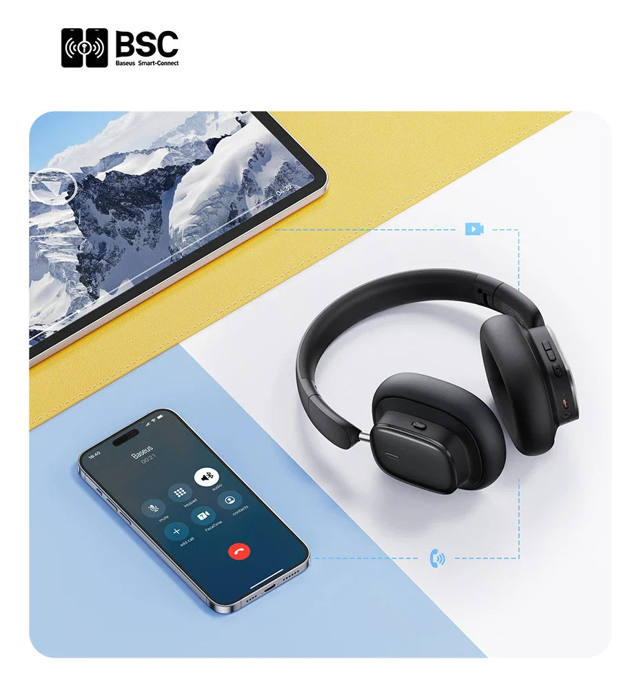 Baseus Bowie H1i Wireless Headphones Bluetooth 5.3 Active Noise Cancellation Headsets Overhead Hi-res Spatial Audio Headphone