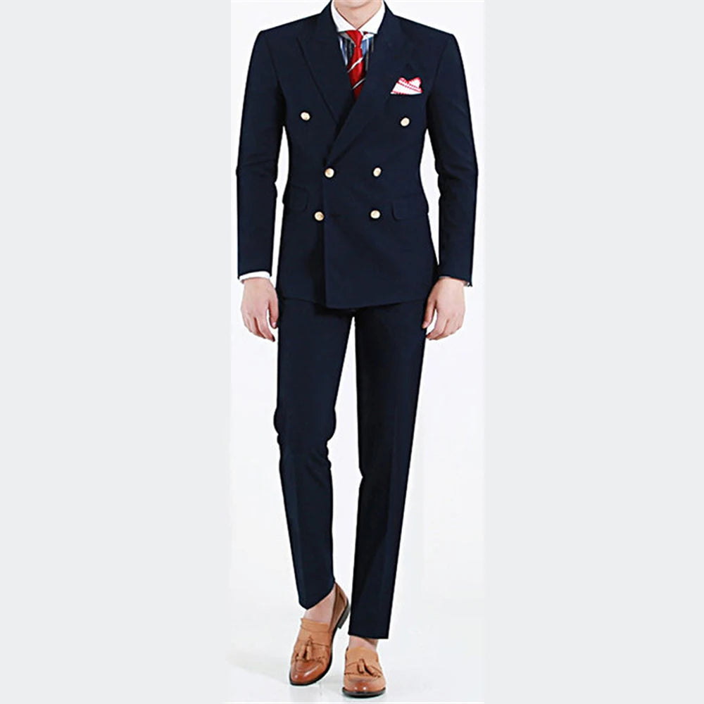 Groomsmen Suits: Suits for Men Navy Blue Fashion Peak Lapel Double Breasted