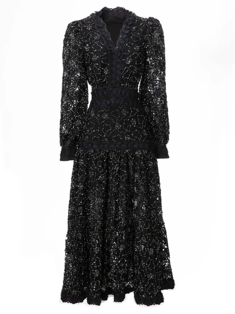 Formal attire Dresses: Spliced Dress Lantern Black Big Swing Dresses