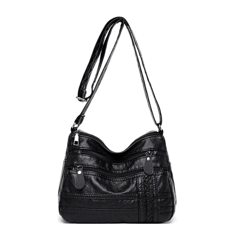 Women's Soft Leather Shoulder Bags Multi-Layer Classic Crossbody Bag