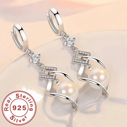925 Sterling Silver AAAAA Zircon Natural Pearl Earrings For Women Fashion Gorgeous Wedding Engagement Party Jewelry