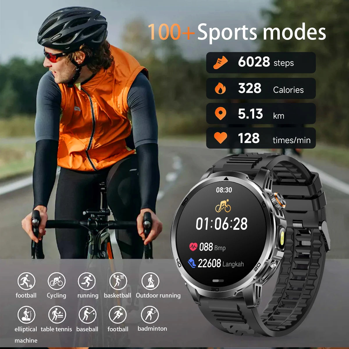 1000mAh Super Large Battery Military Smart Watch BT Call LED Flashlight SOS Alarm 5ATM Waterproof Outdoor Tactical Watches Men