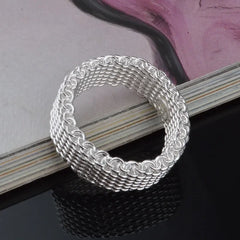 Fashion 925 Sterling Silver Mesh Interwoven Ring For Woman Christmas