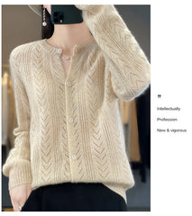 Wool Cardigan Womens Clothing O-neck Sweater Mujer Long Sleeve Tops Knitwears