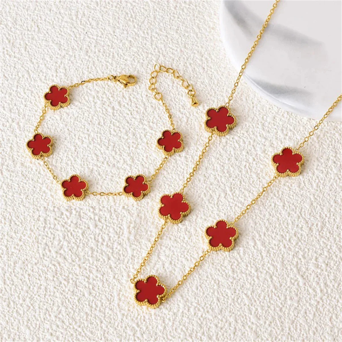 2/4Pcs 18K Gold Plated Five Leaf Flower Earring Necklace Bracelet Set for Women, Elegant Fashion Design Bracelet Jewelry Gifts