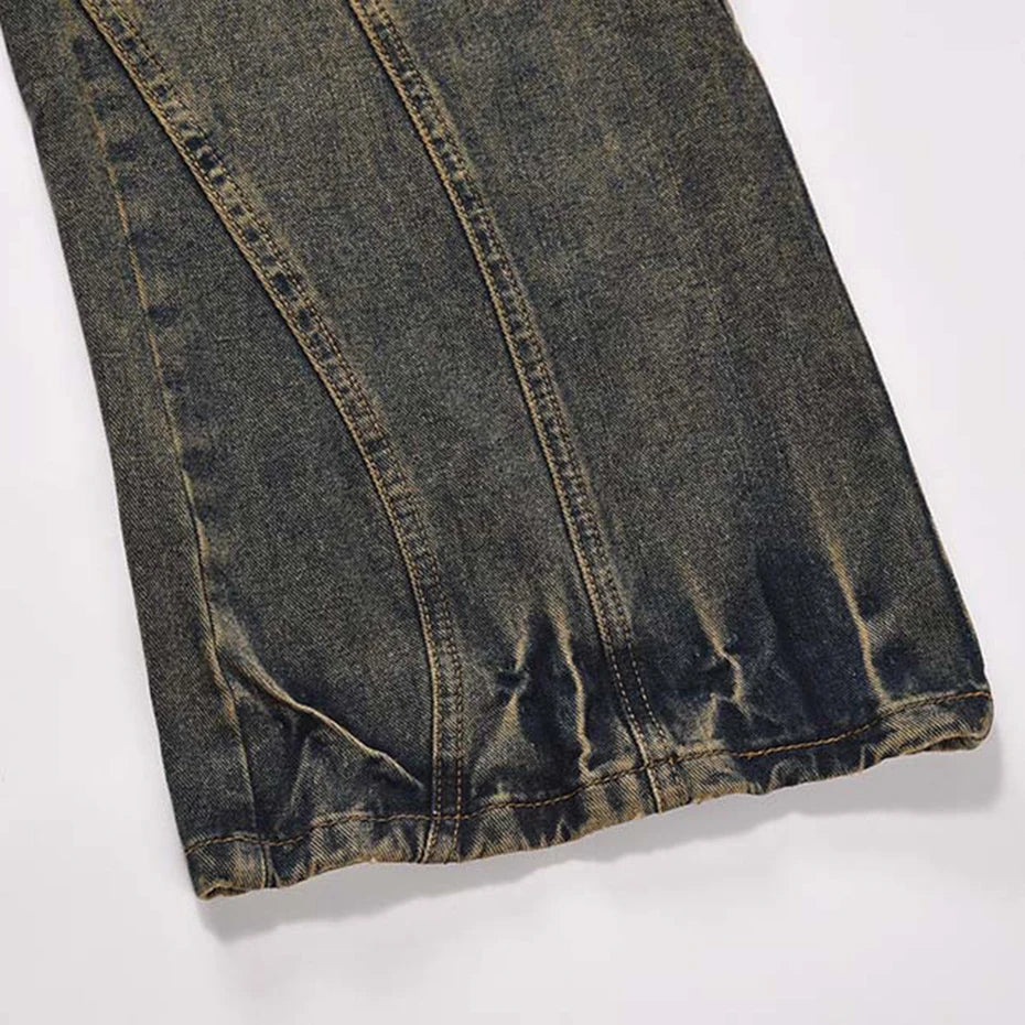 Men Vintage Blue Denim Pants Patchwork Loose Baggy Jeans Retro Straight Jeans
