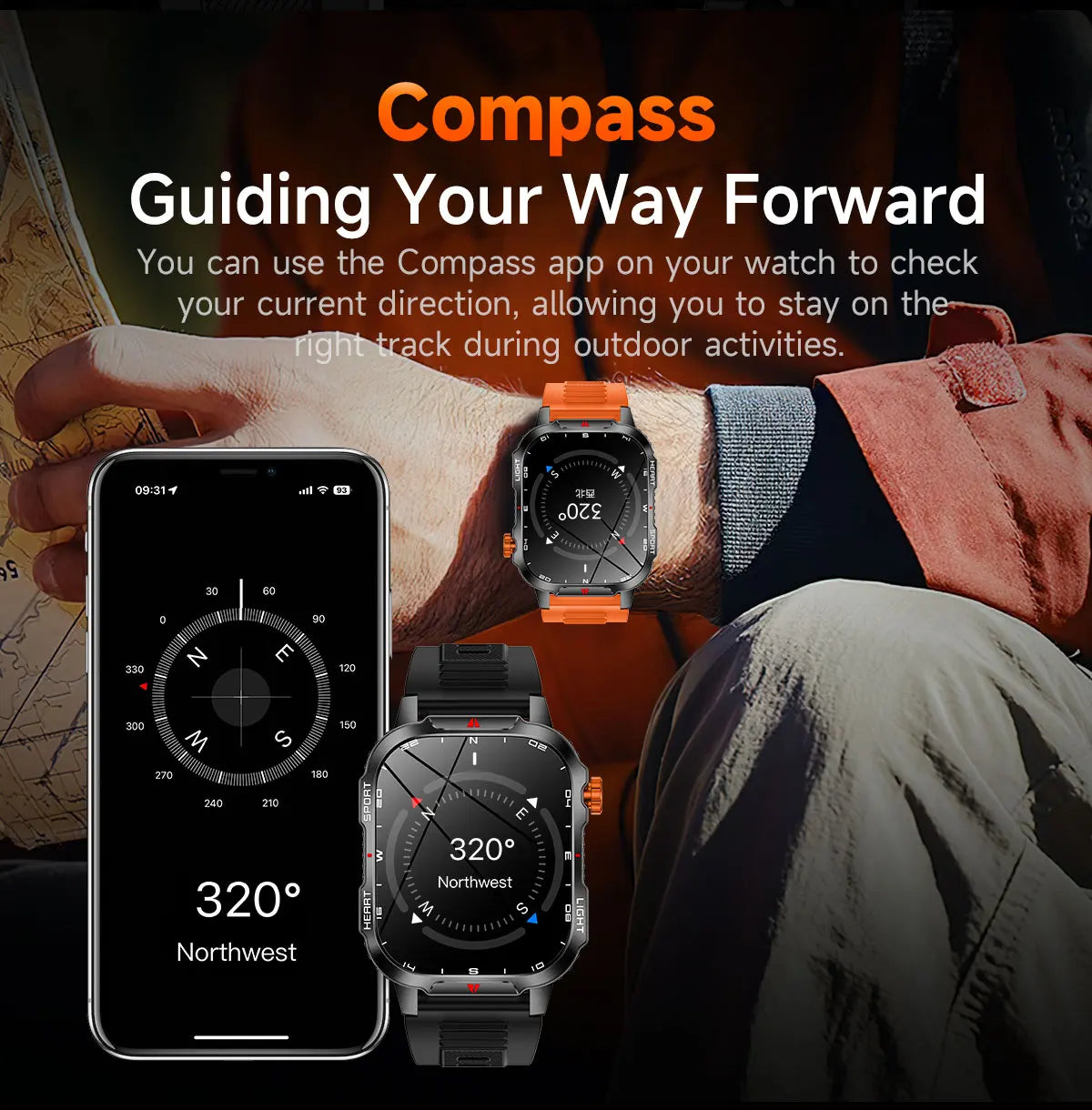 New Global Smartwatch 2.01 Inch 1100mAh Large Battery LED Light Compass Men Outdoor Sport Watch Voice Assistant Wireless Call