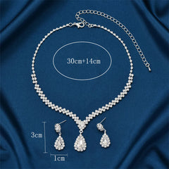 Crystal Necklace Earrings Set Water Drop Pendant Clavicle Chain Party Jewelry