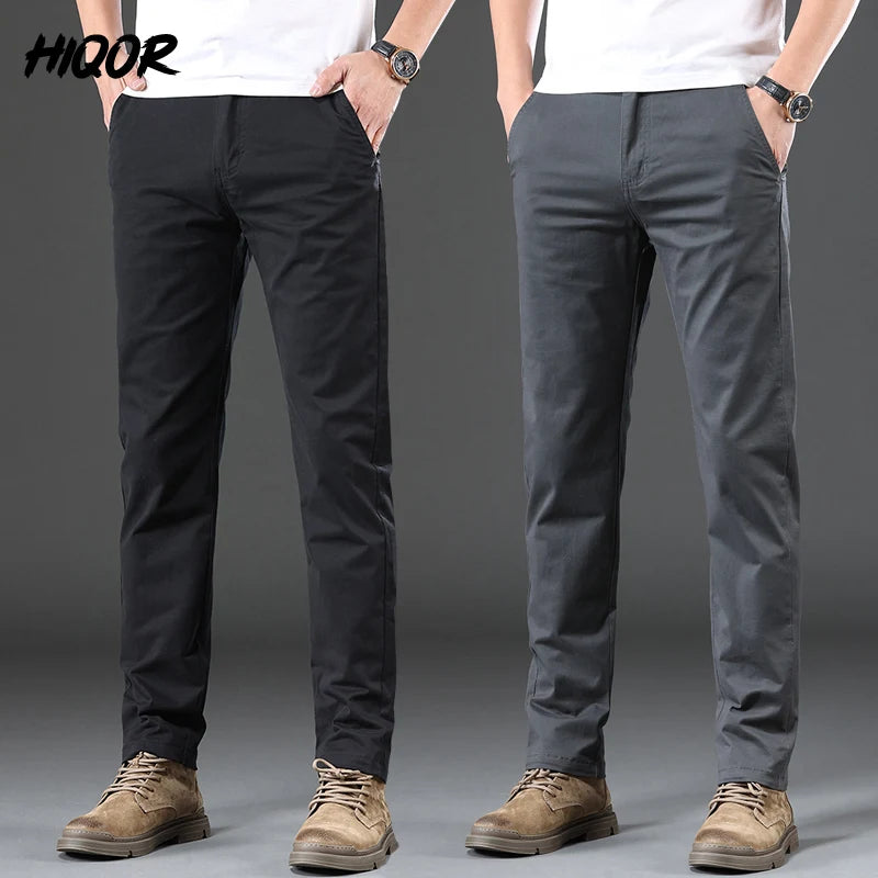 Men's Summer Pants Cotton Casual Pants Man Straight Business Gray Khaki Trousers