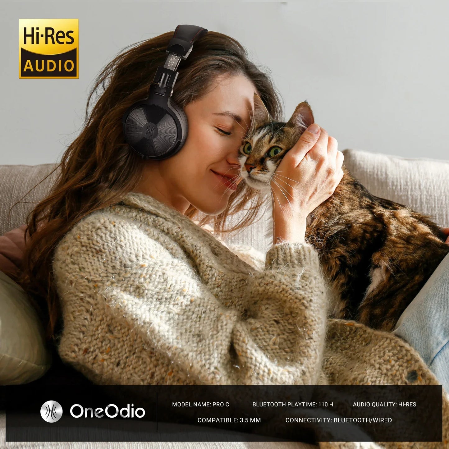 Oneodio Bluetooth Wireless Headphones With Microphone 110Hr Hi-Res Over Ear Bluetooth 5.2 Headset Earphone For Phone PC Sports