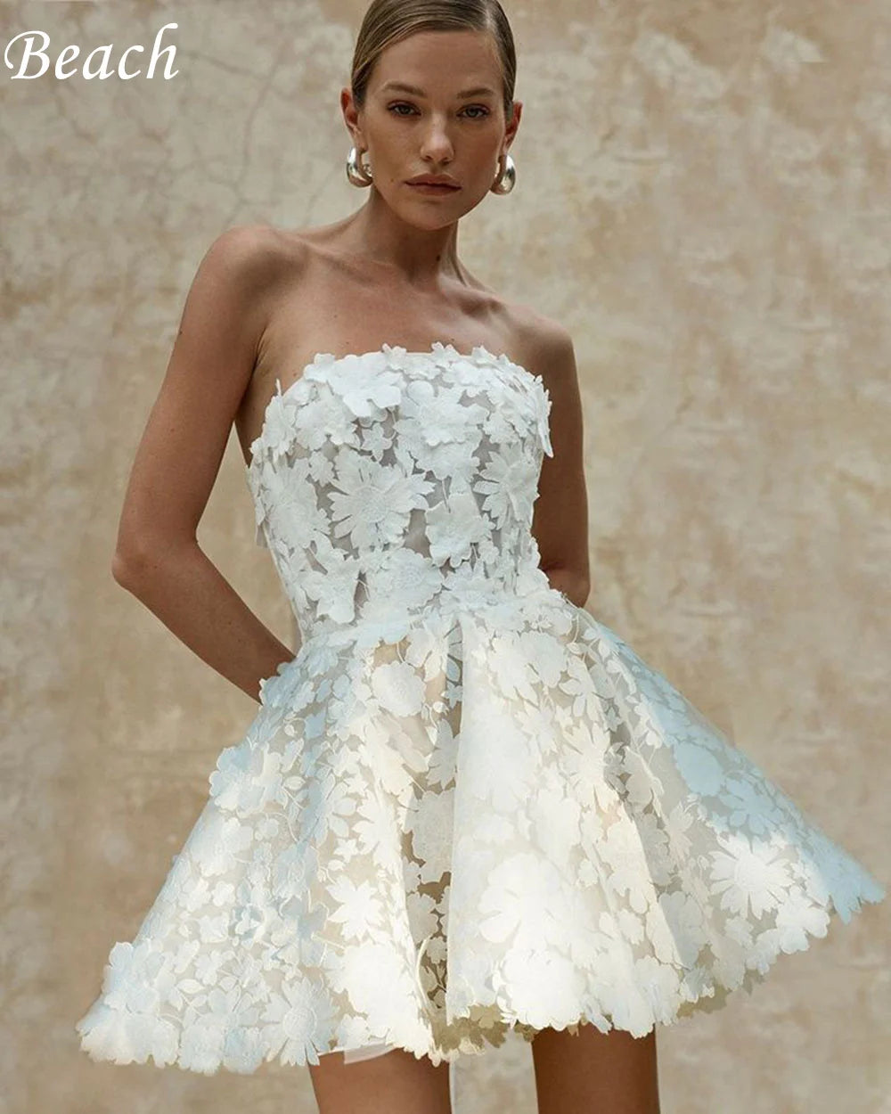White Bridesmaid Dresses: Beach Sleeveless Mini Length Short Wedding Party Dress