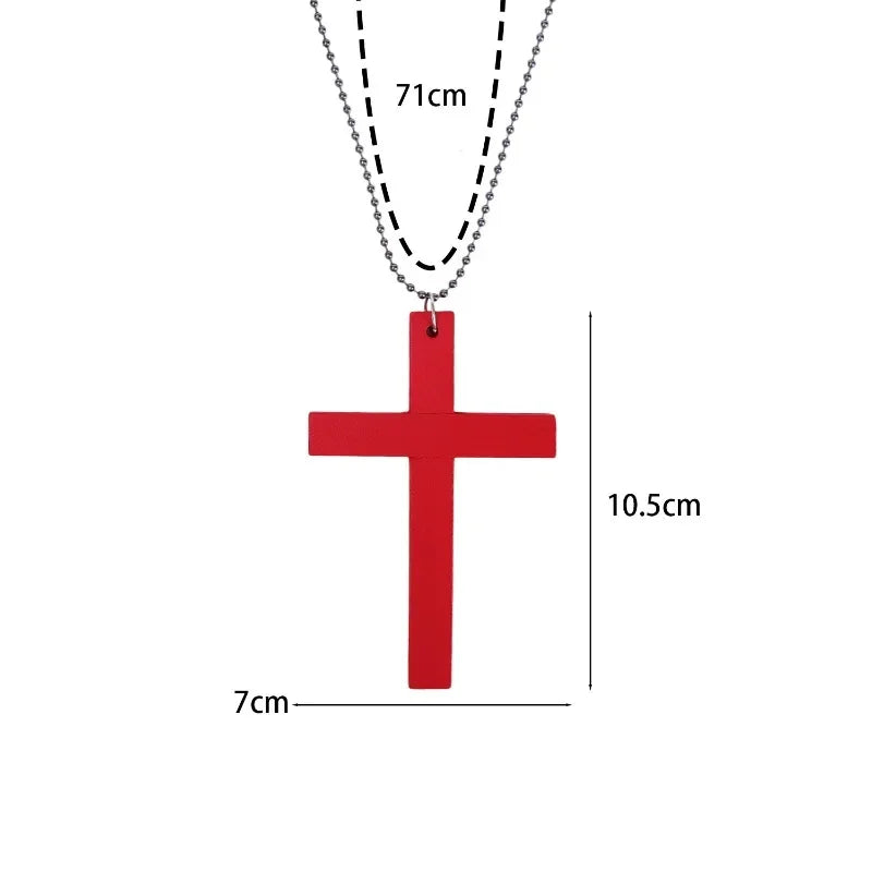 New Gothic Cool Y2K Wood Cross Pendants Necklaces Unisex Black White Red Hip Hop Charm Chain Choker Necklace Fashion Jewelry