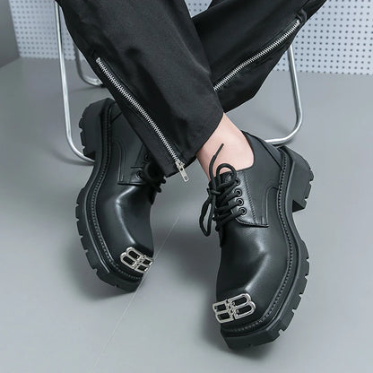 Fashion Square Toe Italy Black Leather Shoes Men Formal Dress Oxford Men Footwear Casual Party Shoes Thick Bottom Derby Shoes