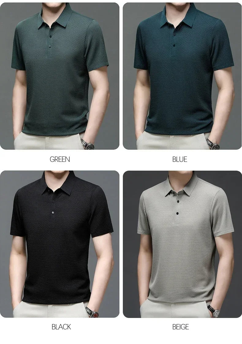 Brand Clothes Summer New Men's Short Sleeve T-shirt Ice Silk Cool and Breathable POLO Shirt Business Casual Sweat-absorbing Top