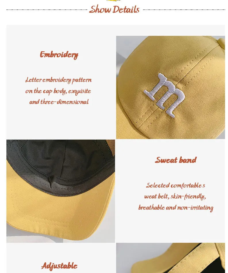 Kids Baseball Cap Children's Hat for Lovely Baby Cotton Breathable Kids Hats Girl Boy Caps M Letter Embroidered Hat for Boy