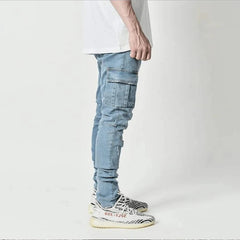 Jeans Man Pants Casual Cotton Denim Trousers Multi Pocket Cargo Pants Men