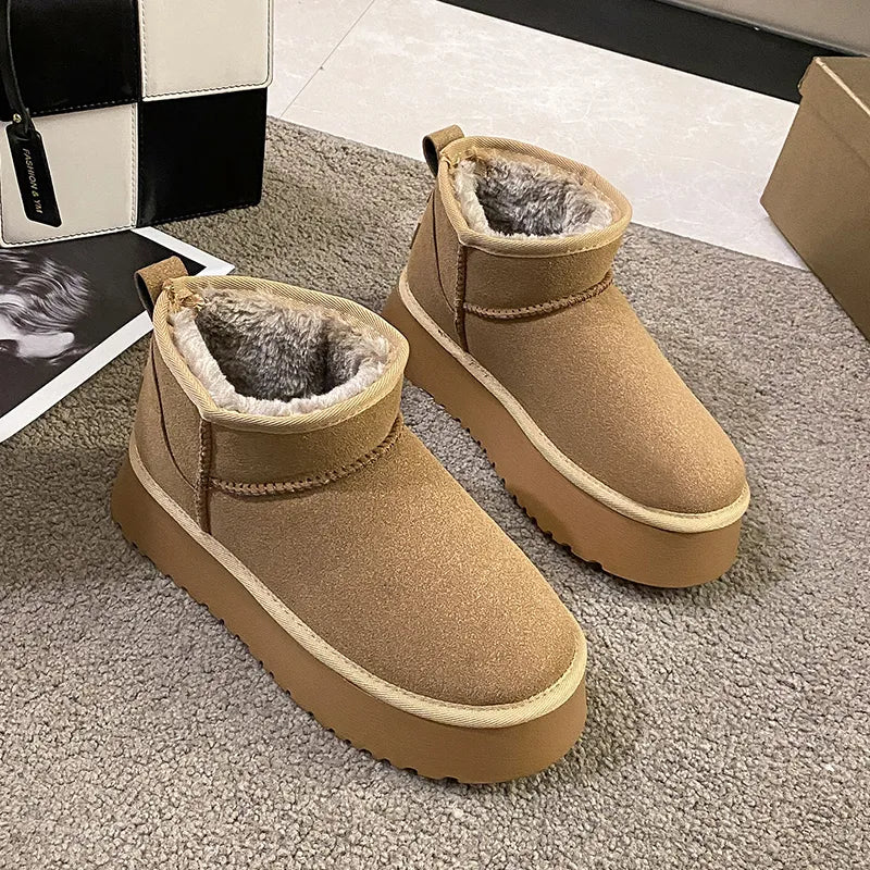 Winter Women Short Plush Warm Snow Boots Casual Shoes Fur Chelsea Ankle Boots