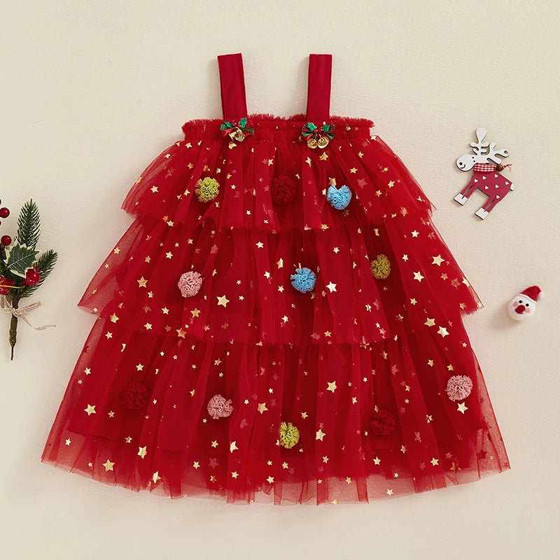 Toddler Baby Girl Christmas Dress Star Sequin Layered Tutu Tulle Dress Girls Cake