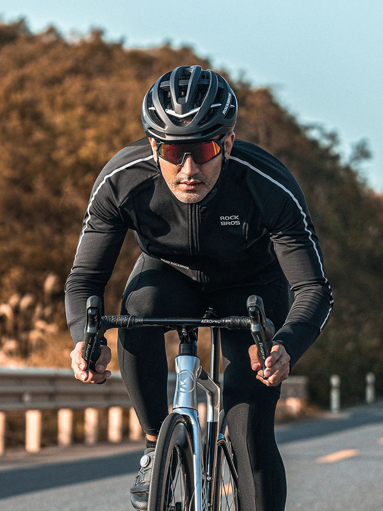 ROCKBROS Bicycle Jersey Fall/Winter Fleece Cycling Clothing Thermal Long Sleeve Cycling Clothing Warmer Windproof Sportswear