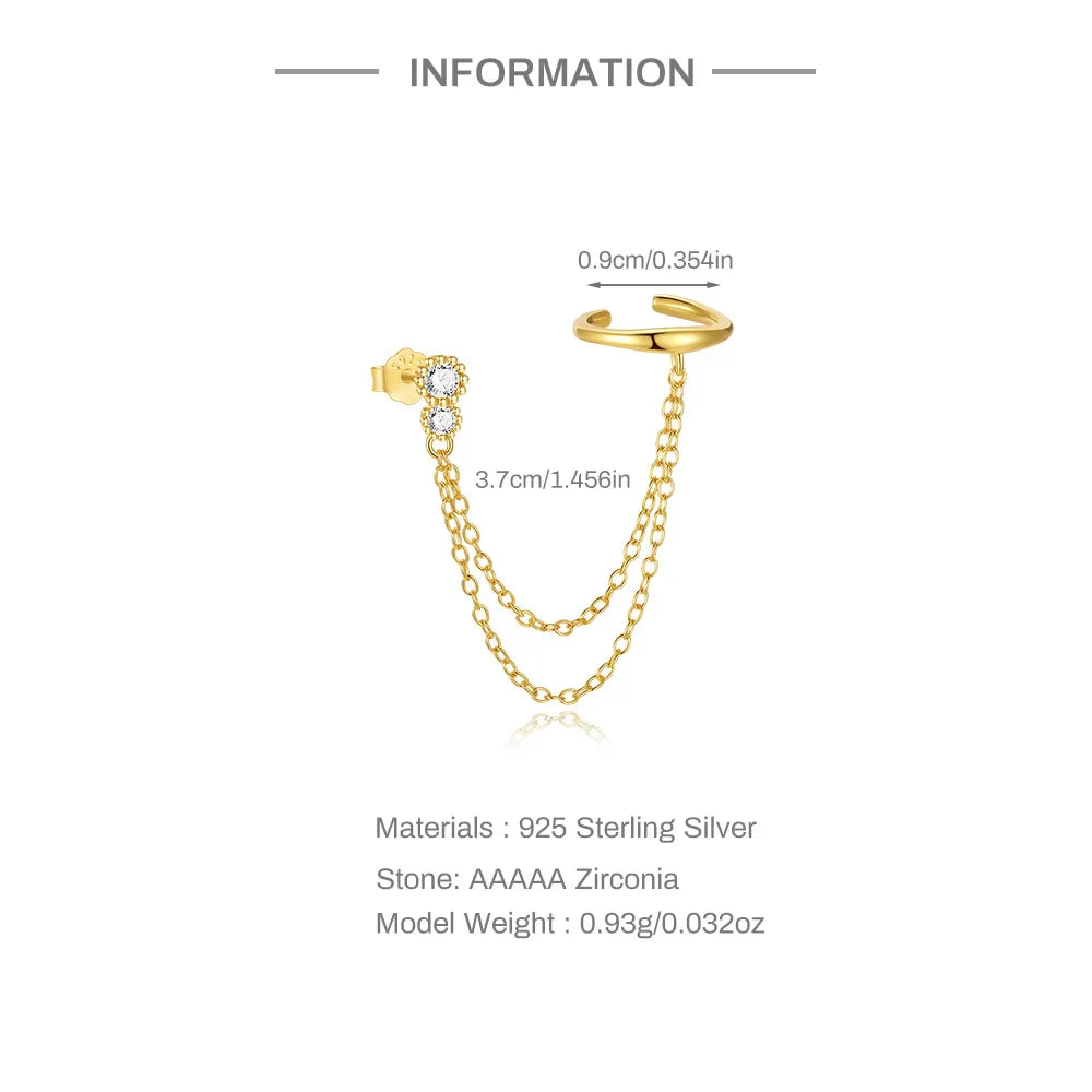 CANNER 1PC 925 Sterling Silver Horse Eye Chain Tassel Zircon Drop Earrings For Women Ins Minimalism Geometric Earrings Gift