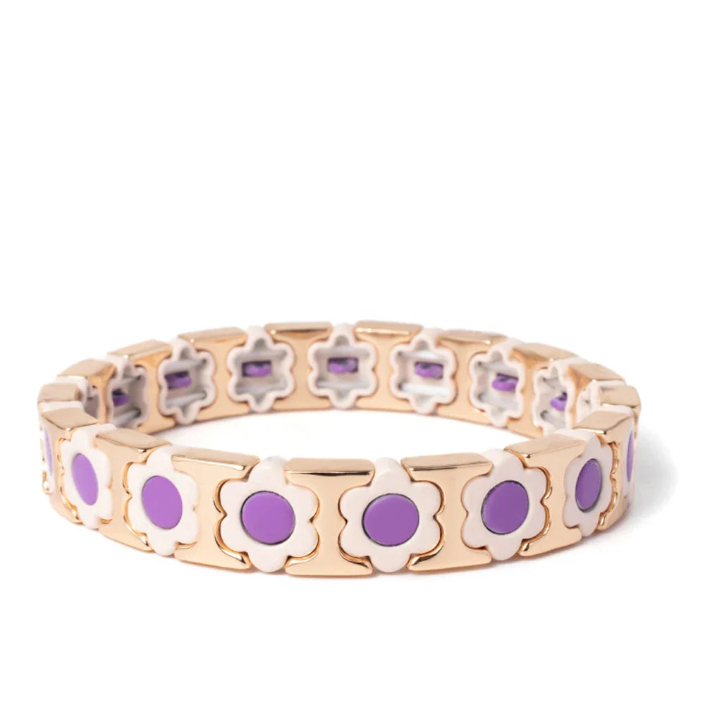 New Design Colorful Flower Charms Bangle For Women Handmade Bohemian Elastic Flower Bracelets Metal Beads Jewelry