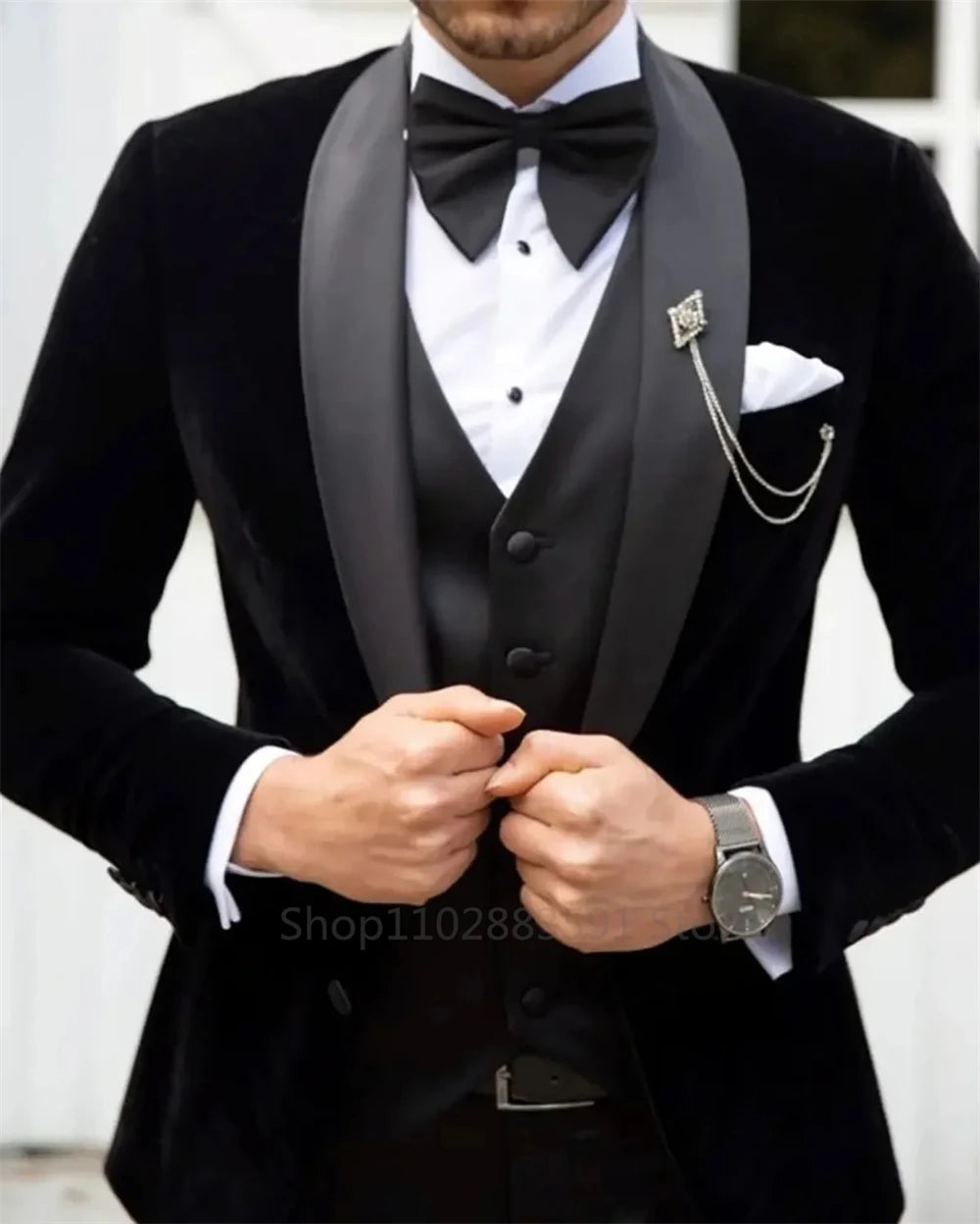 Tuxedo for Mens: Black Men Wedding Suit Shawl Lapel Groom Wear Tuxedos Business