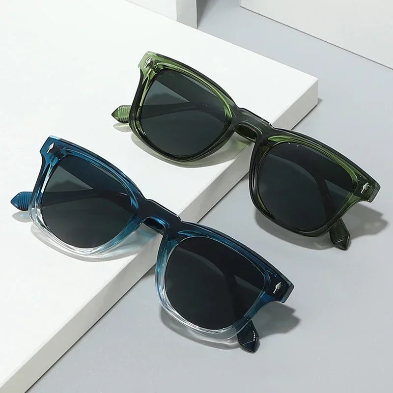 JNPCXI Retro Rivets Square Sunglasses Women Fashion Gradient Shades UV400 Men Green Black Sun Glasses