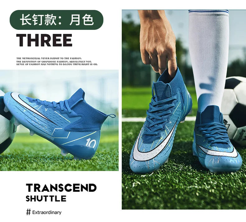 Mens Soccer Cleats High Ankle Football Shoes Long Spikes Outdoor Soccer