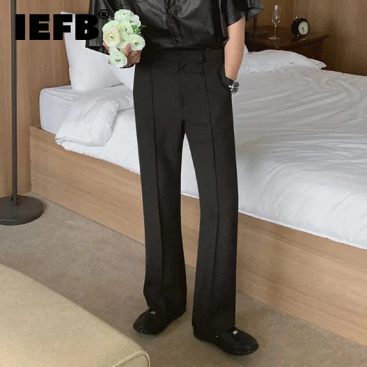 Men's Suit Pants Slim Droop Straight Leg Solid Color Elastic Waist Male Trousers