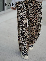 Leopard Print Pant For Women Fashion Vintage High Waist Slim Trousers