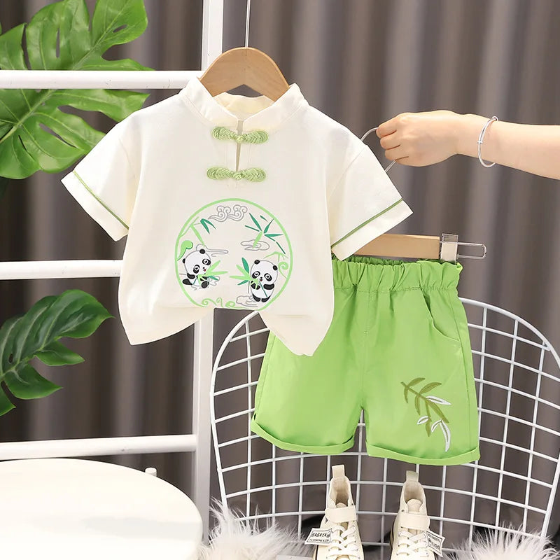 New Children Chinese Style Panda Clothes Summer Baby Boys Cotton T Shirt Shorts 2Pcs/Set Infant Kids Fashion Toddler Tracksuits
