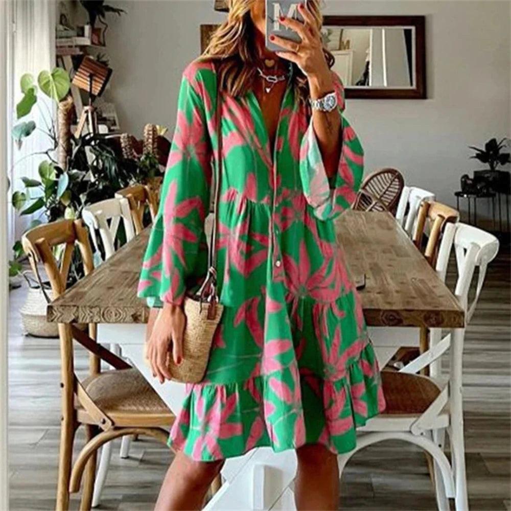 Oversized Dress for Women Clothing 2023 Summer Plus Size Boho Beach Floral Mini Dress Large Size Female Casual Long Skirt Vestid