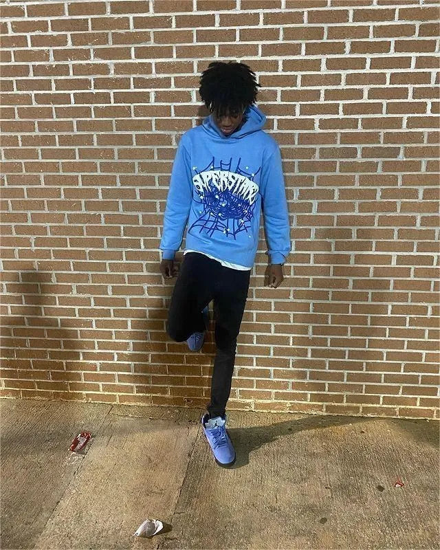 Y2K Cobweb Printed Hoodies Women Autumn Winter Harajuku Zip Up Hooded Sweatshirt