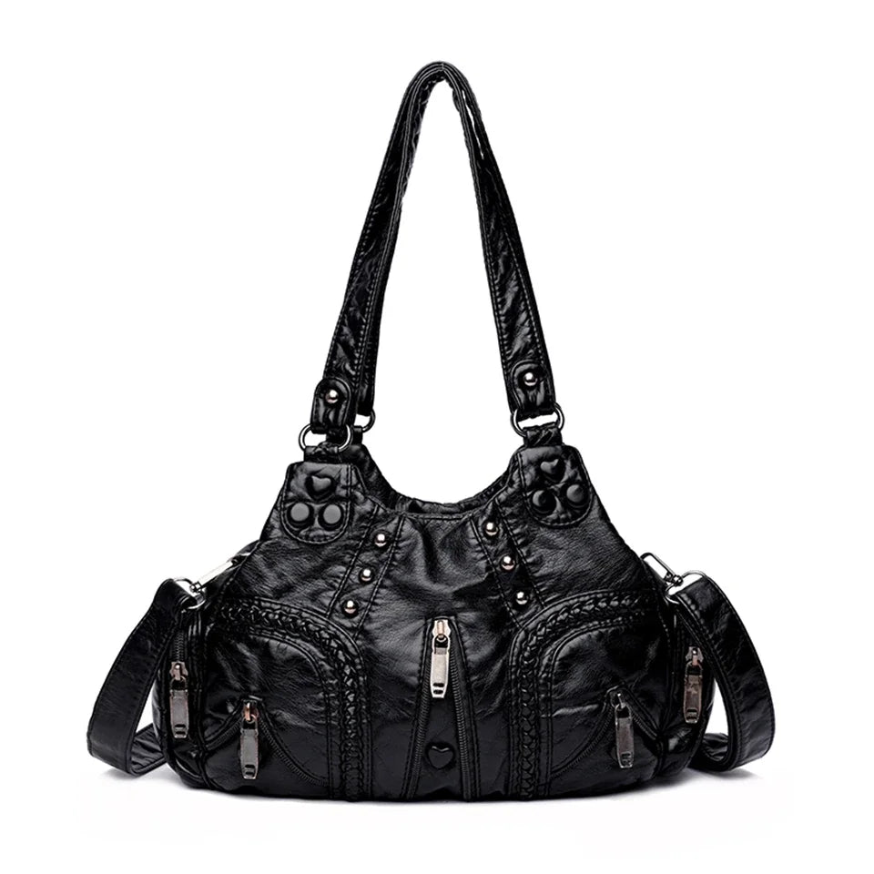 Y2k Women Shoulder Bag Vintage Punk Goth Fashion Designer Leather Tote Bag