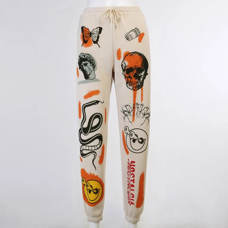 Women Sweatpants Joggers Y2K Harajuku Cartoon Skull Printed Streetwear Sweatpants