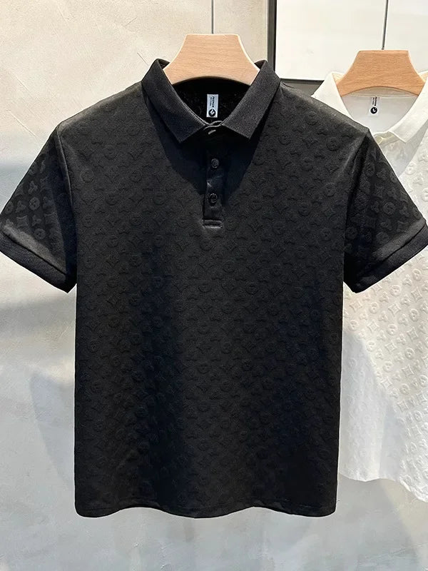 Summer New Men's Lop-up Hollow Short-sleeved Polo Tee Shirt Ice Silk Breathable Business Fashion T-Shirt Male Brand Clothes