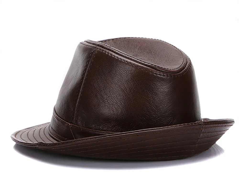 2026  Autumn Men Real Genuine Cowhide Leather Top Hats Men Fashion Caps Winter Warm New Cowboy  100% Real Cowhide Leather Hats
