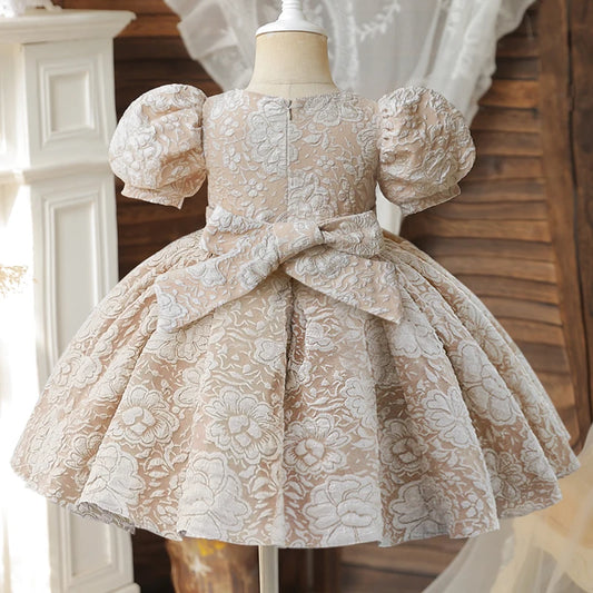 Toddler Baby Girl Princess Dress Kids Birthday Sequin Bowknot Ball Gown Pageant Flower Girl Wedding Children Formal Lace Frocks