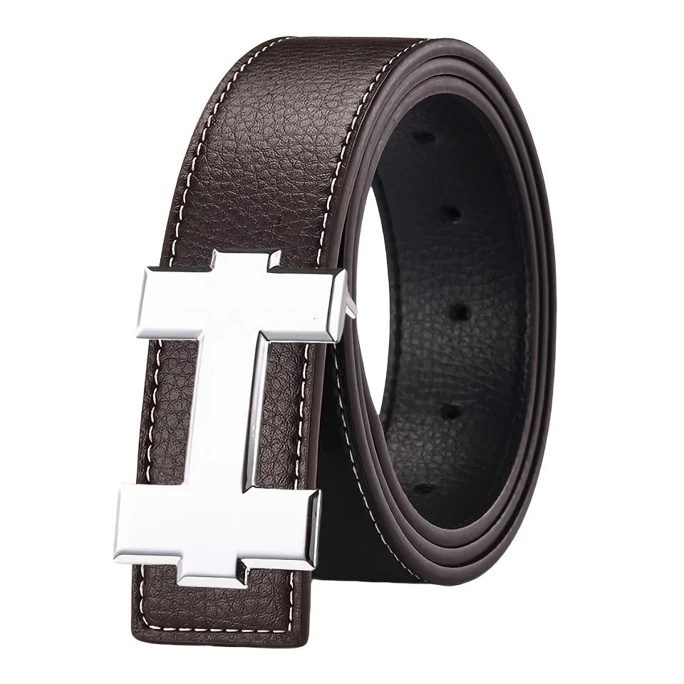 3.3cm Fashion Casual Belt with Silver Smooth Buckle, Designer men belt High-Quality, Unisex Fit, Perfect for Jeans Workwear