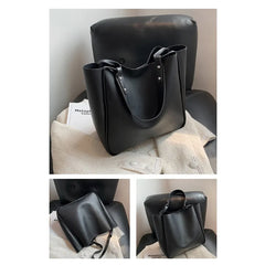 Women Bucket Shoulder Bags New Solid Color Handbags Retro Large Capacity