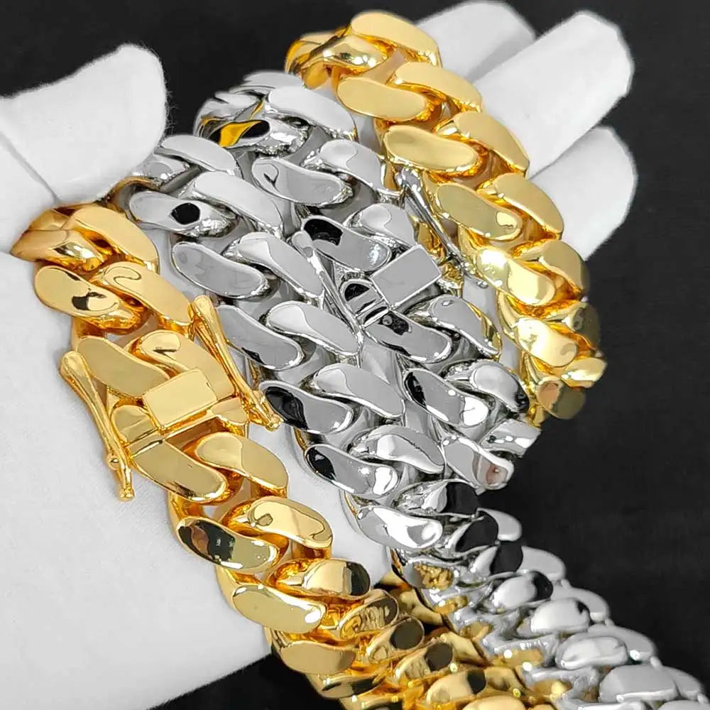 Men's 22mm Cuban Link Bracelet Hip Hop Heavy Brass Miami Cuban Link Chain Chunky Bracelet Jewelry For Boy Gift Drop Shipping