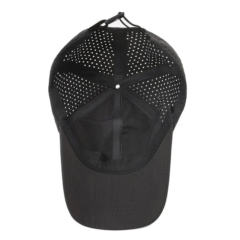Summer Outdoor Black Sports Dry Fit Baseball Caps Breathable Mesh Hiking Hunting Cap Solid Color Adjustable Fitted Cap