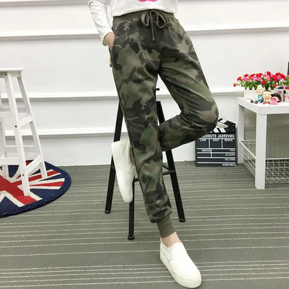 Womens Elastic Band Camouflage Trousers Autumn Breathable Jogger Harem Pants