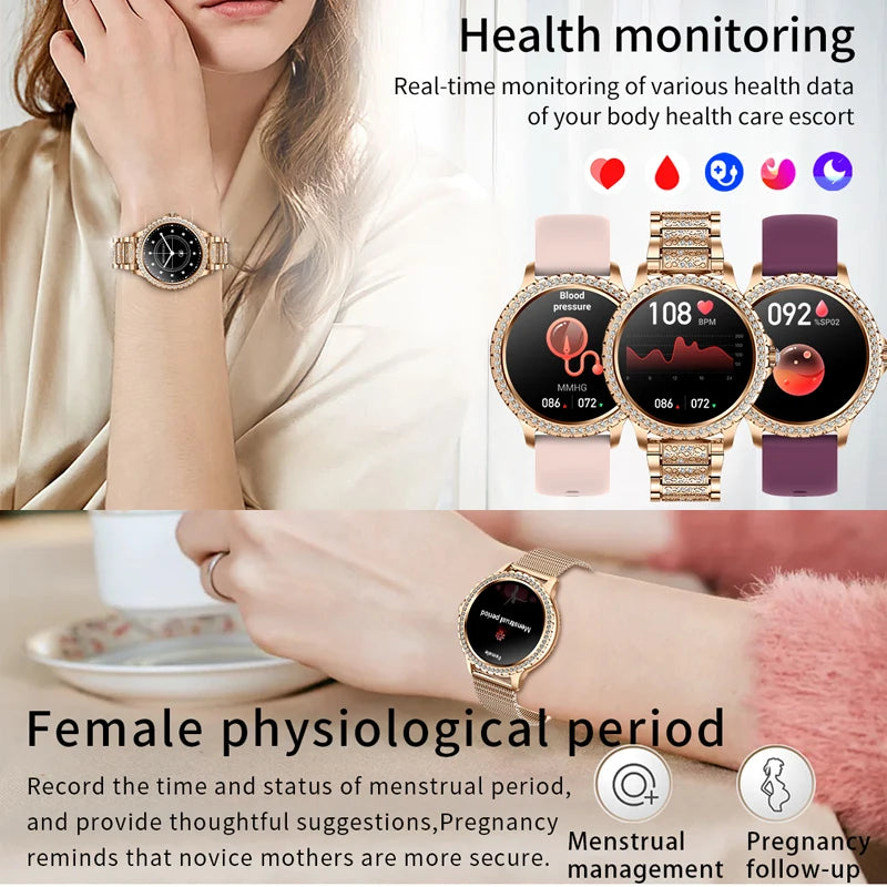 2024New Fashion Women Smart Watch 360*360 HD Screen Sports Bracelet Custom Dial Heart Rate Voice Call Smartwatch For Android IOS
