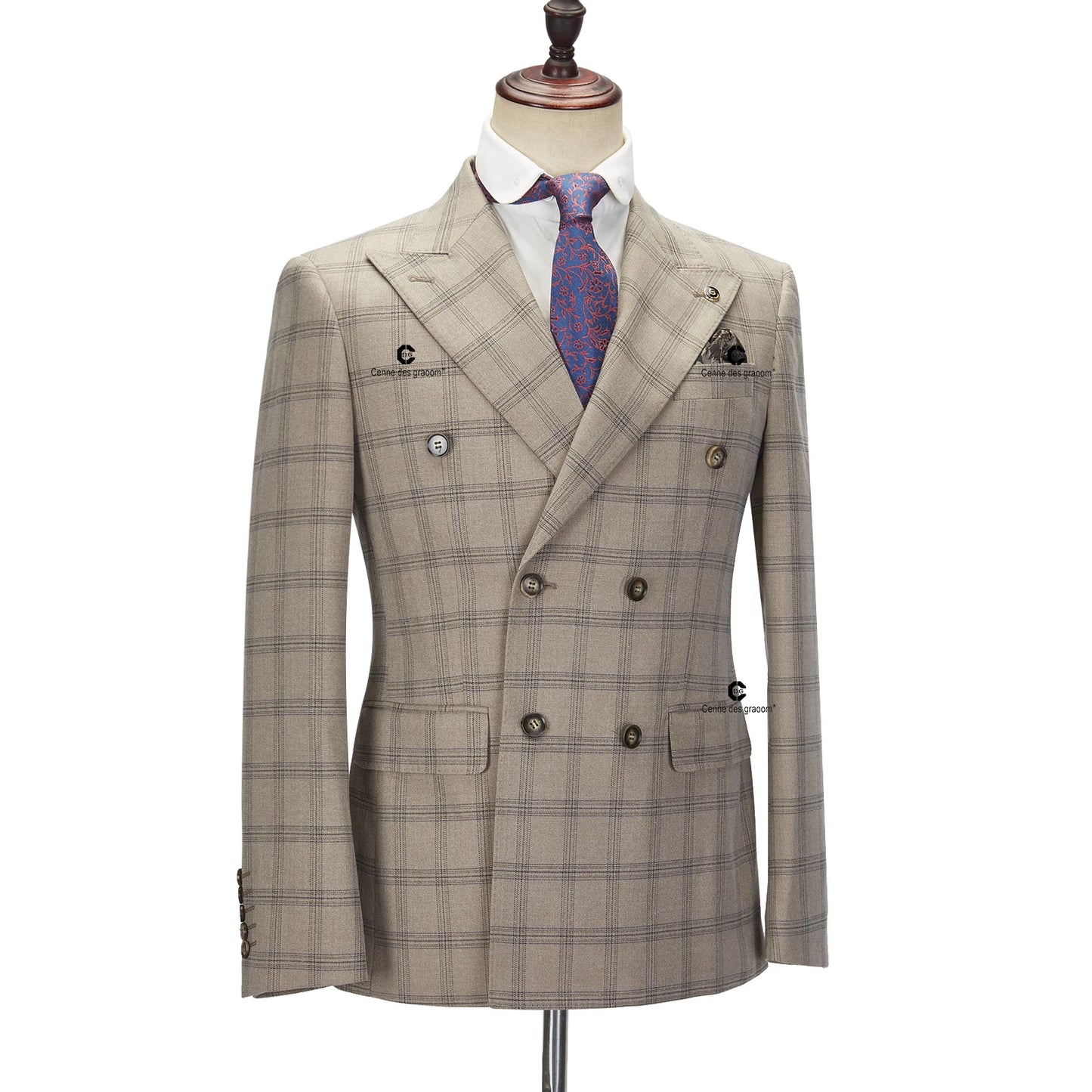 Tuxedo for Mens: Plaid Suits for Men Tailor-Made Slim Fit 3 Piece Set Blazer Pants
