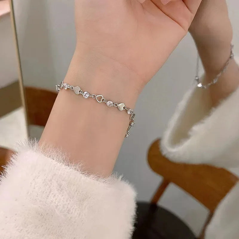 925 Sterling Silver Heart Shaped Bracelet For Women Retro Korean Versatile Zircon Charm Bracelets Original Party Jewelry Gifts